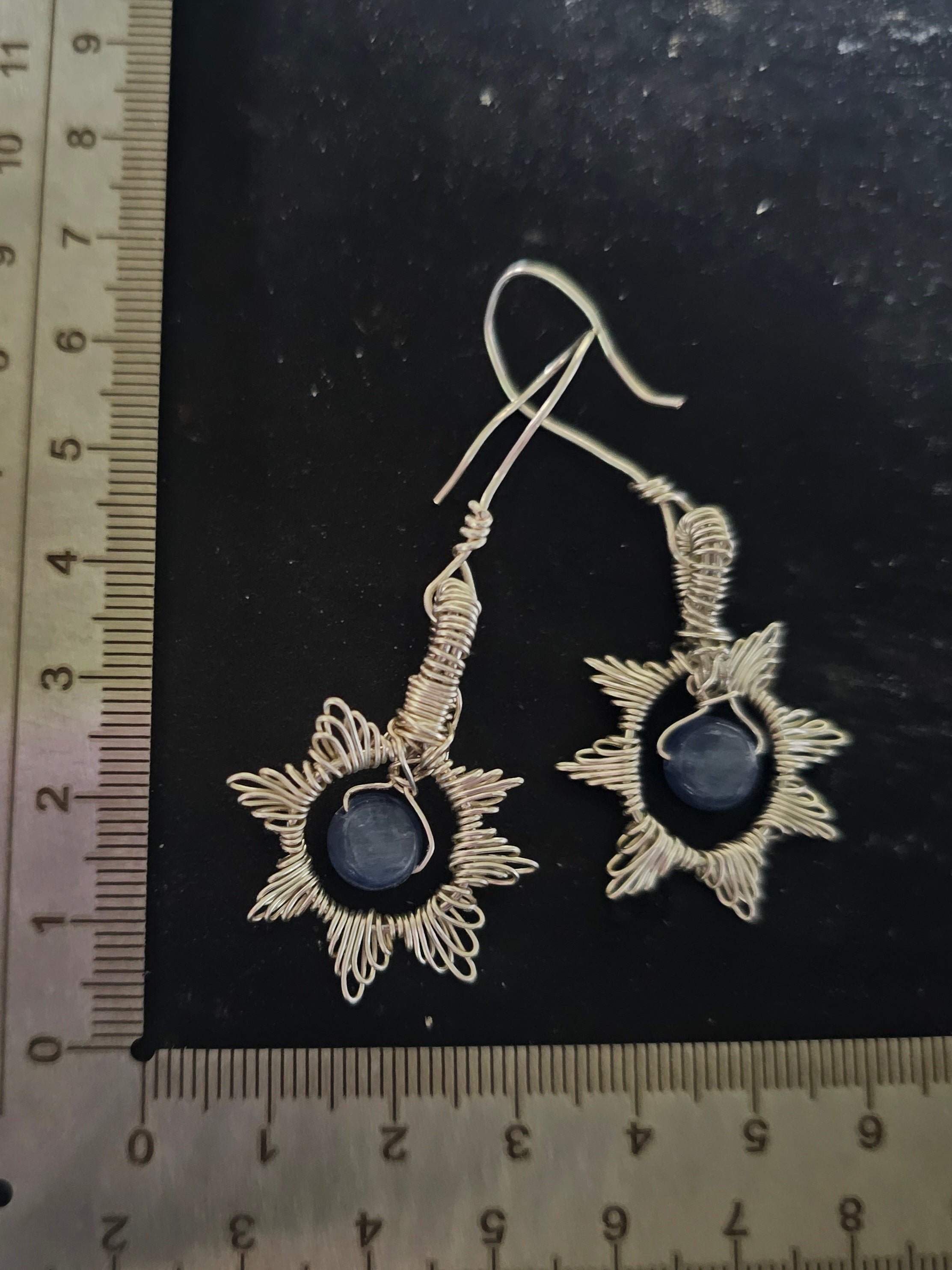 Blue Kyanite silver star earrings