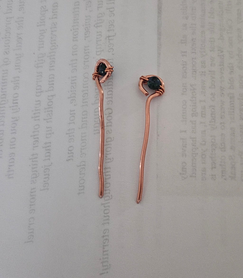 Copper and Chrysocolla hairpins