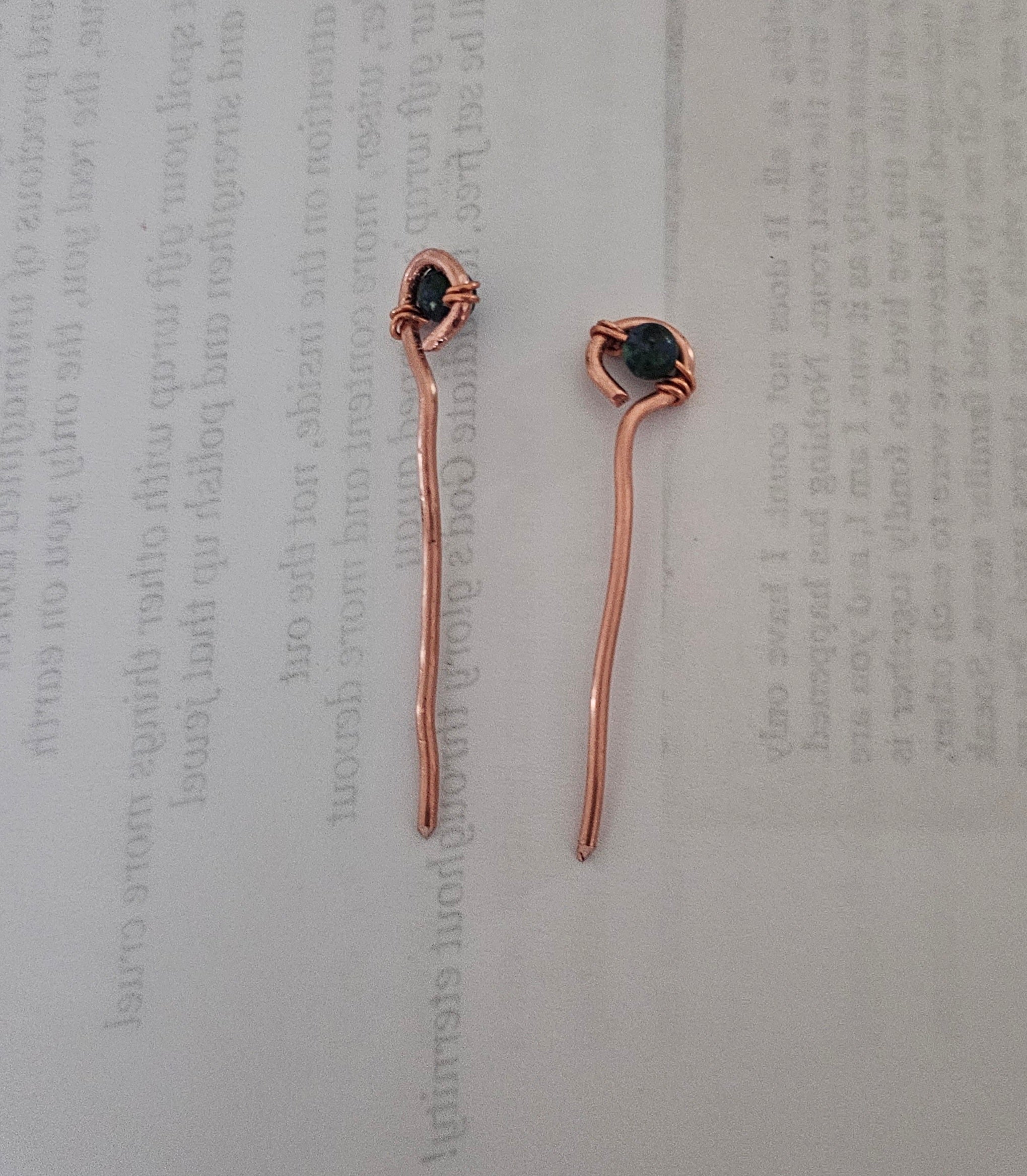Copper and Chrysocolla hairpins