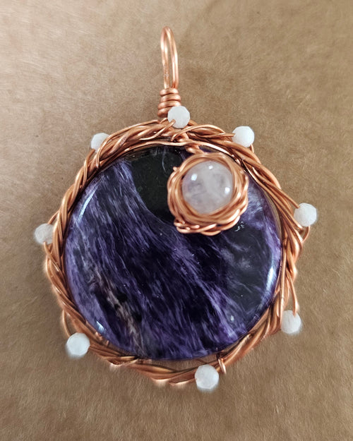 Charoite and Moonstone Pendant
