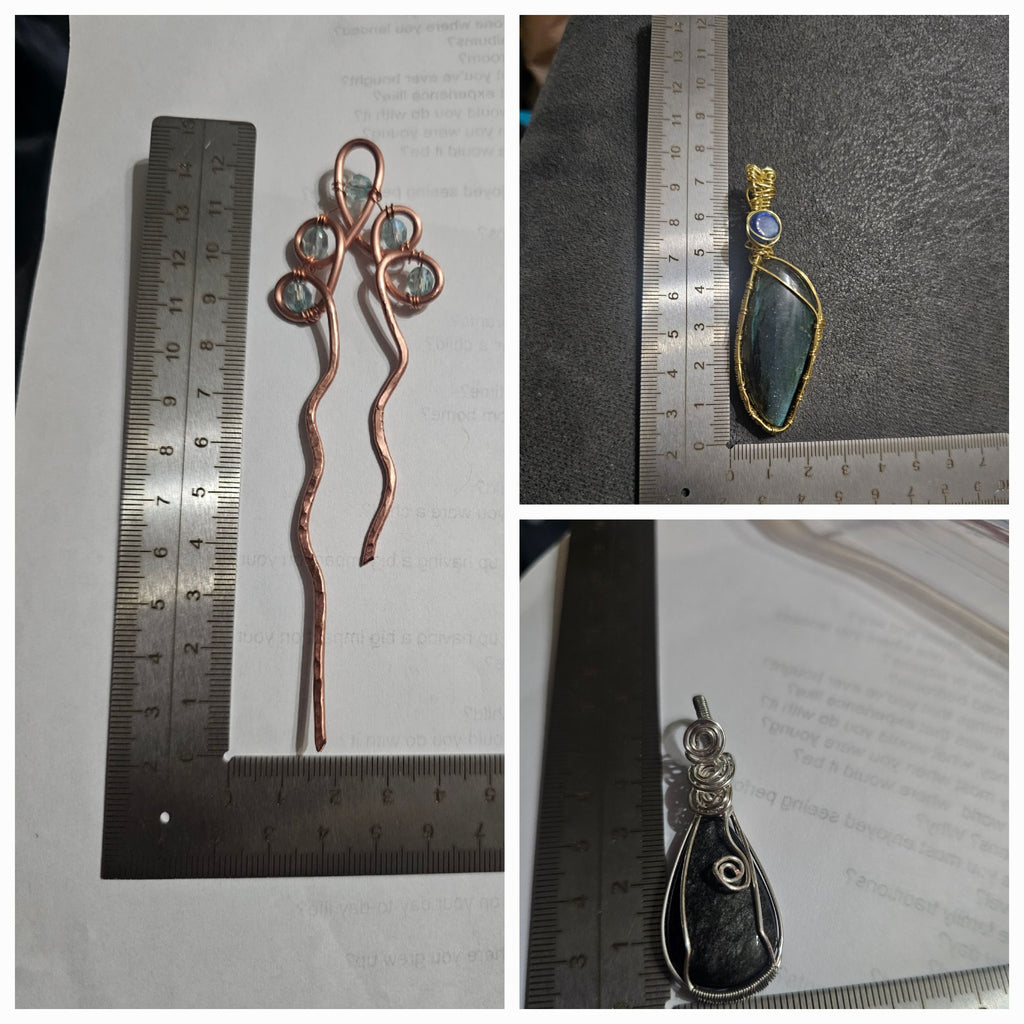 Single copper hairpin with light blue accents