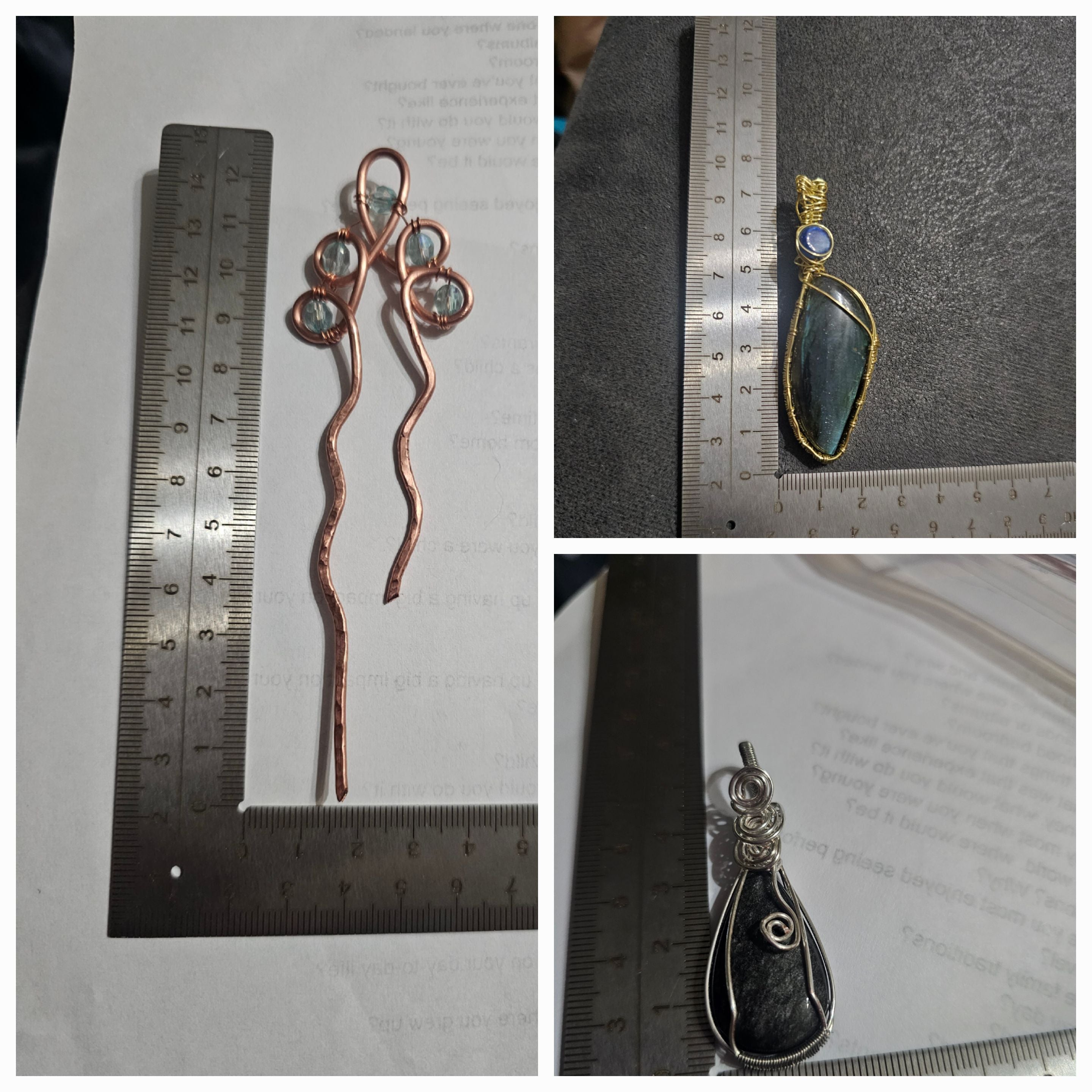 Single copper hairpin with light blue accents