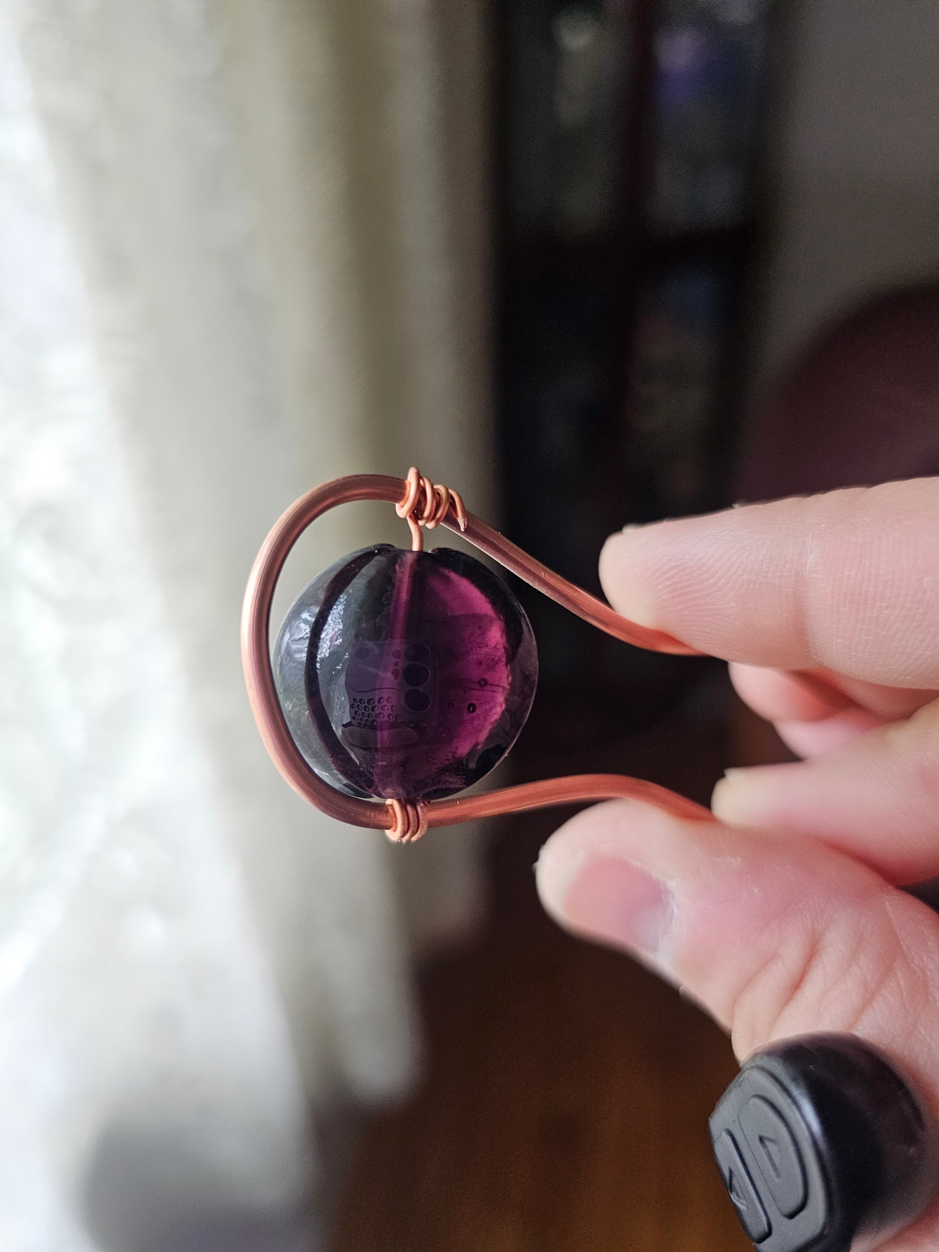Copper hairpins (2) with purple accents