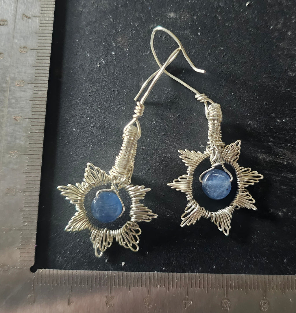 Blue Kyanite silver star earrings