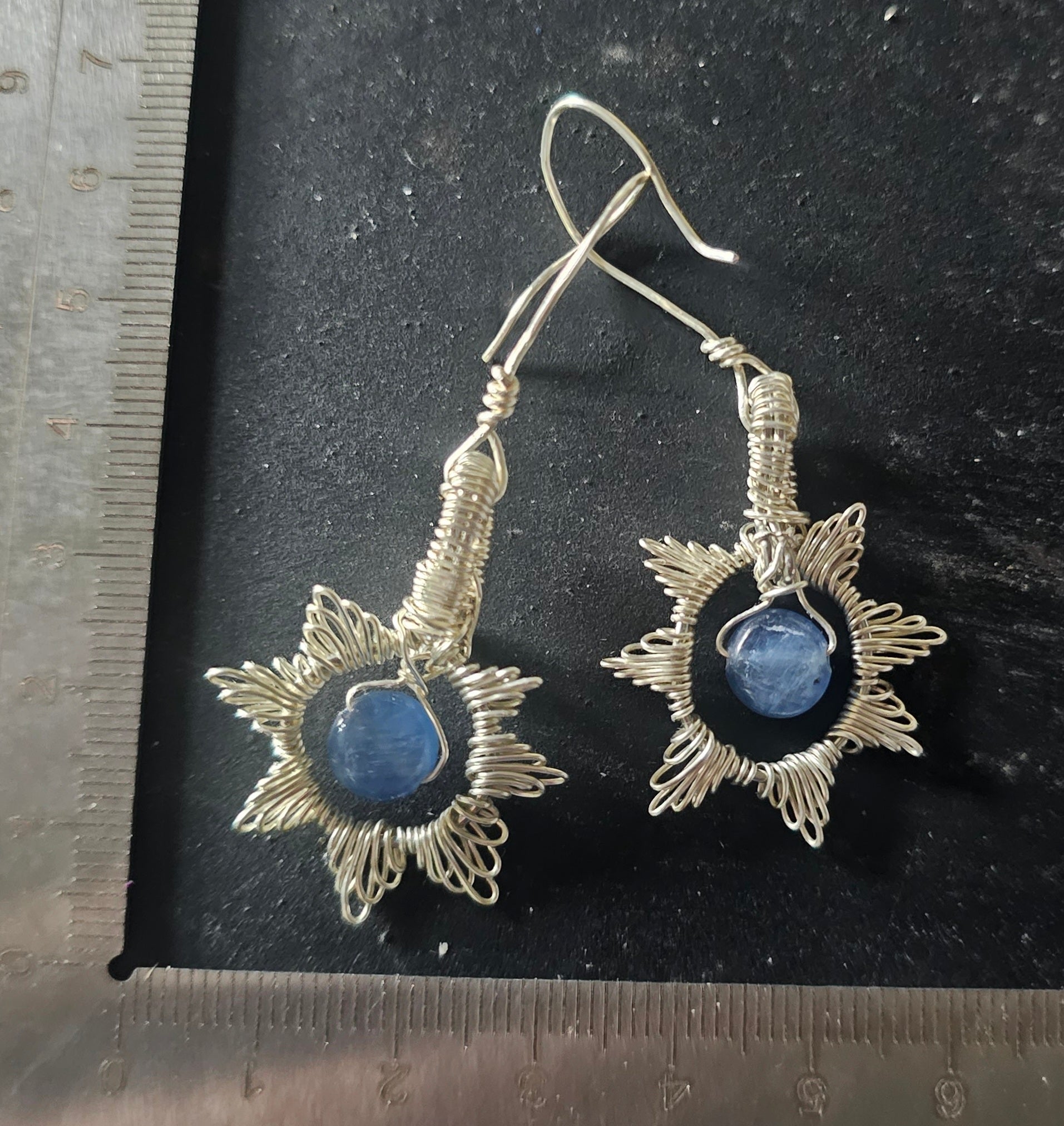 Blue Kyanite silver star earrings
