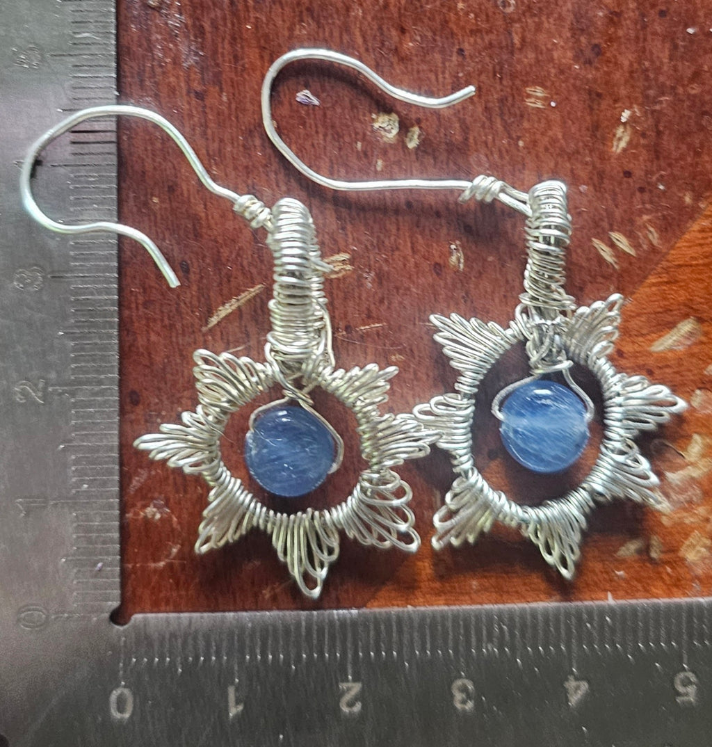 Blue Kyanite silver star earrings