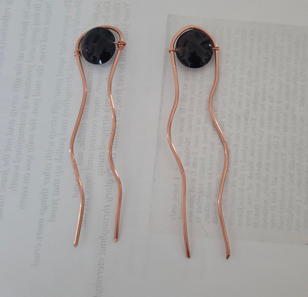 Copper hairpins (2) with purple accents
