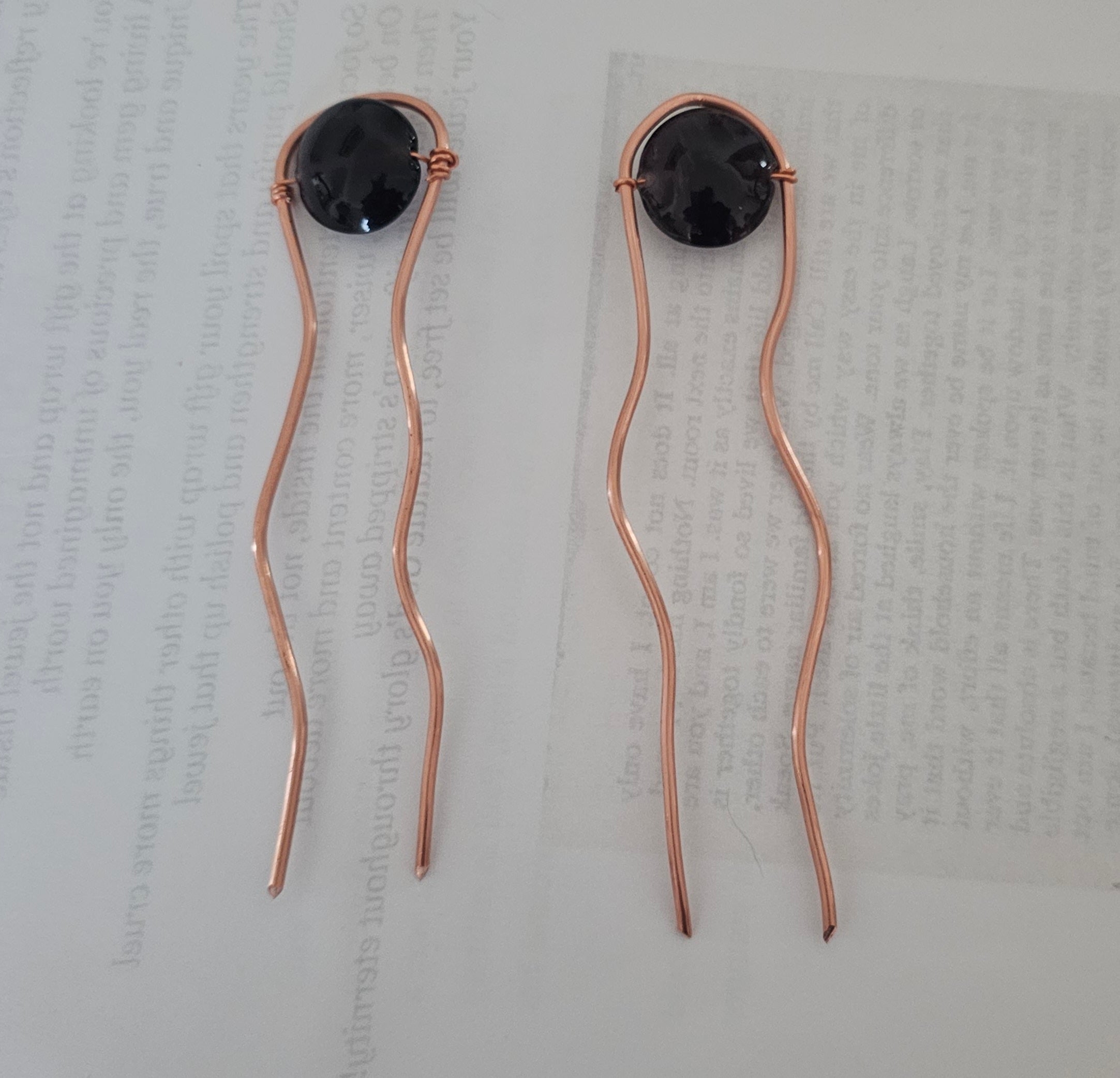 Copper hairpins (2) with purple accents