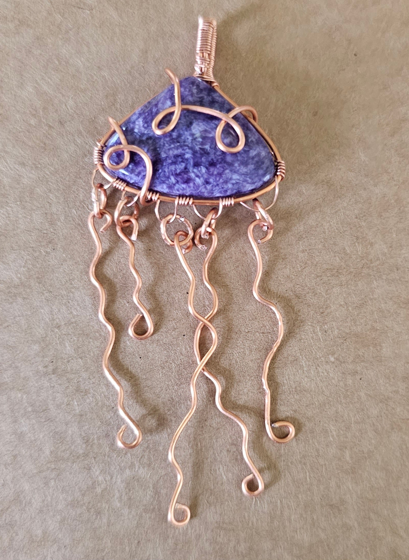 Copper and Charoite Jellyfish Pendant