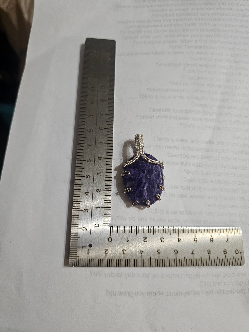 Charoite pendant (#17) approx 4cm x 2.5cm