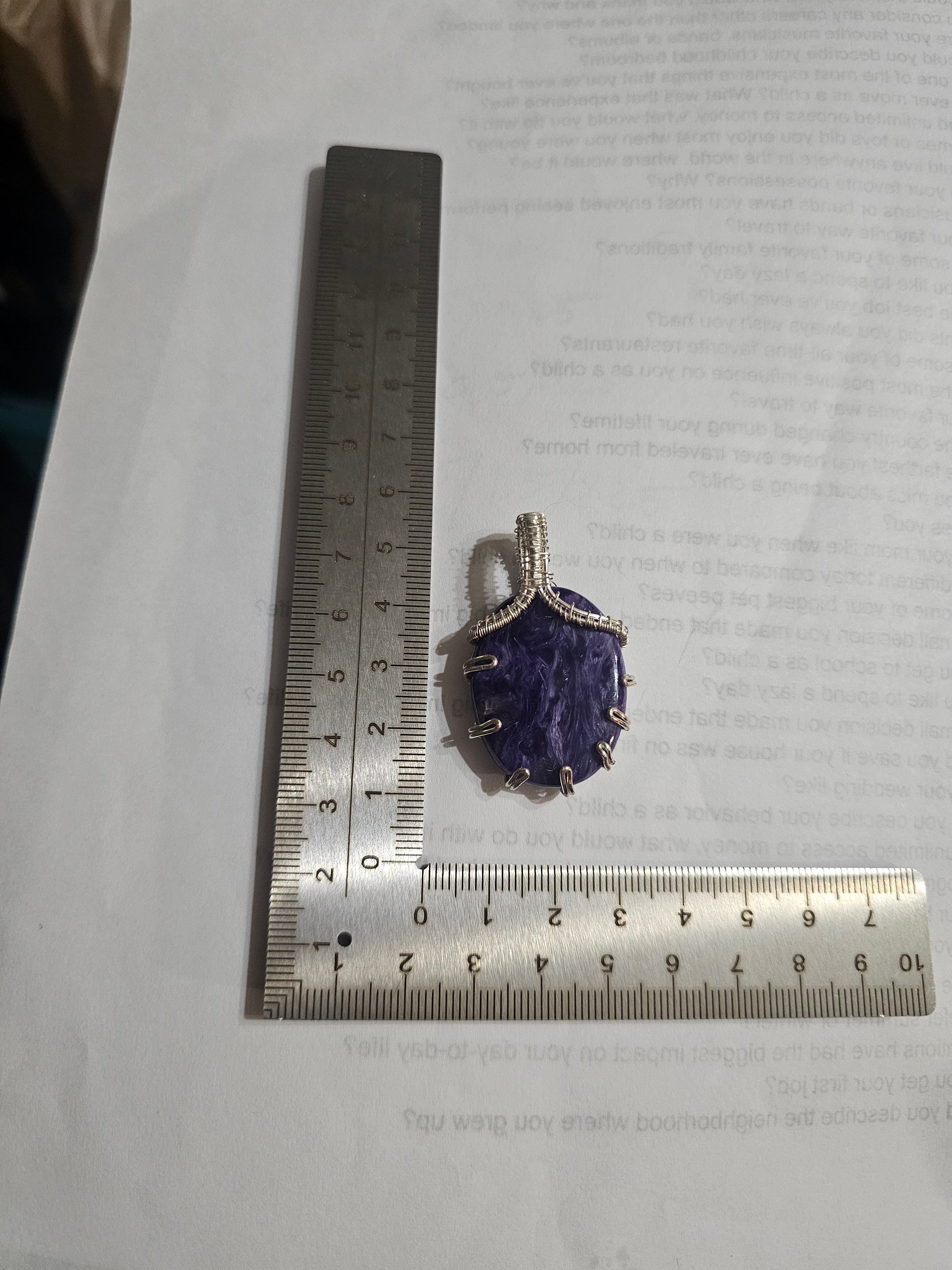 Charoite pendant (#17) approx 4cm x 2.5cm