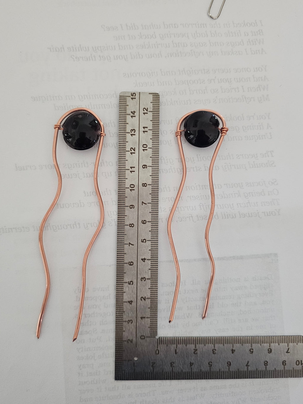 Copper hairpins (2) with purple accents
