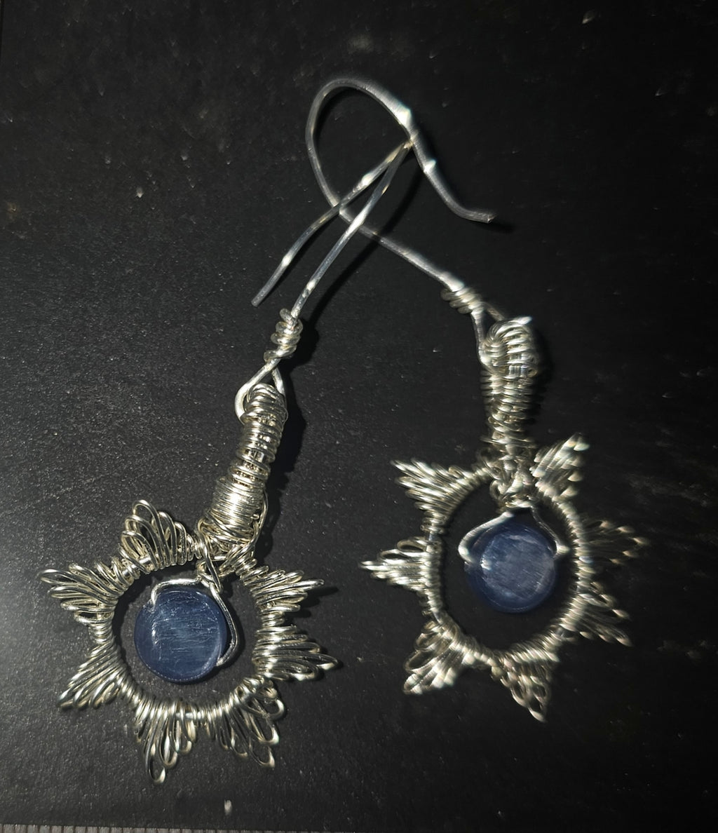 Blue Kyanite silver star earrings