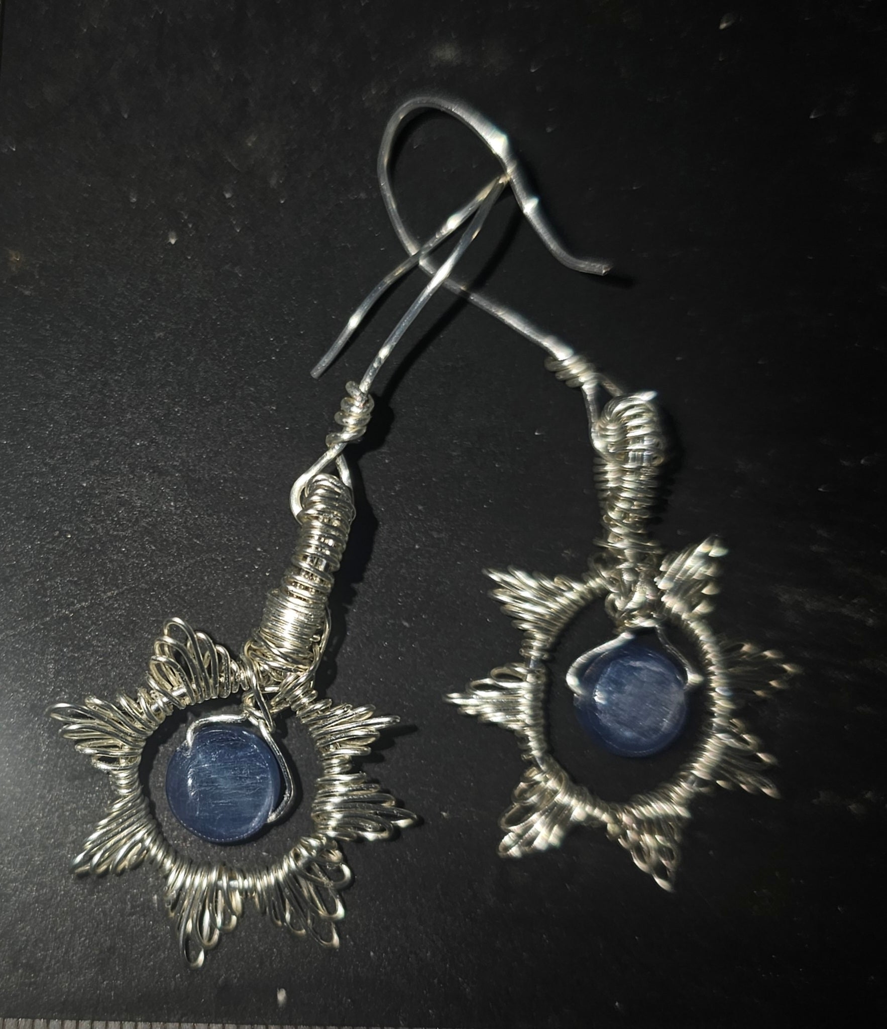 Blue Kyanite silver star earrings