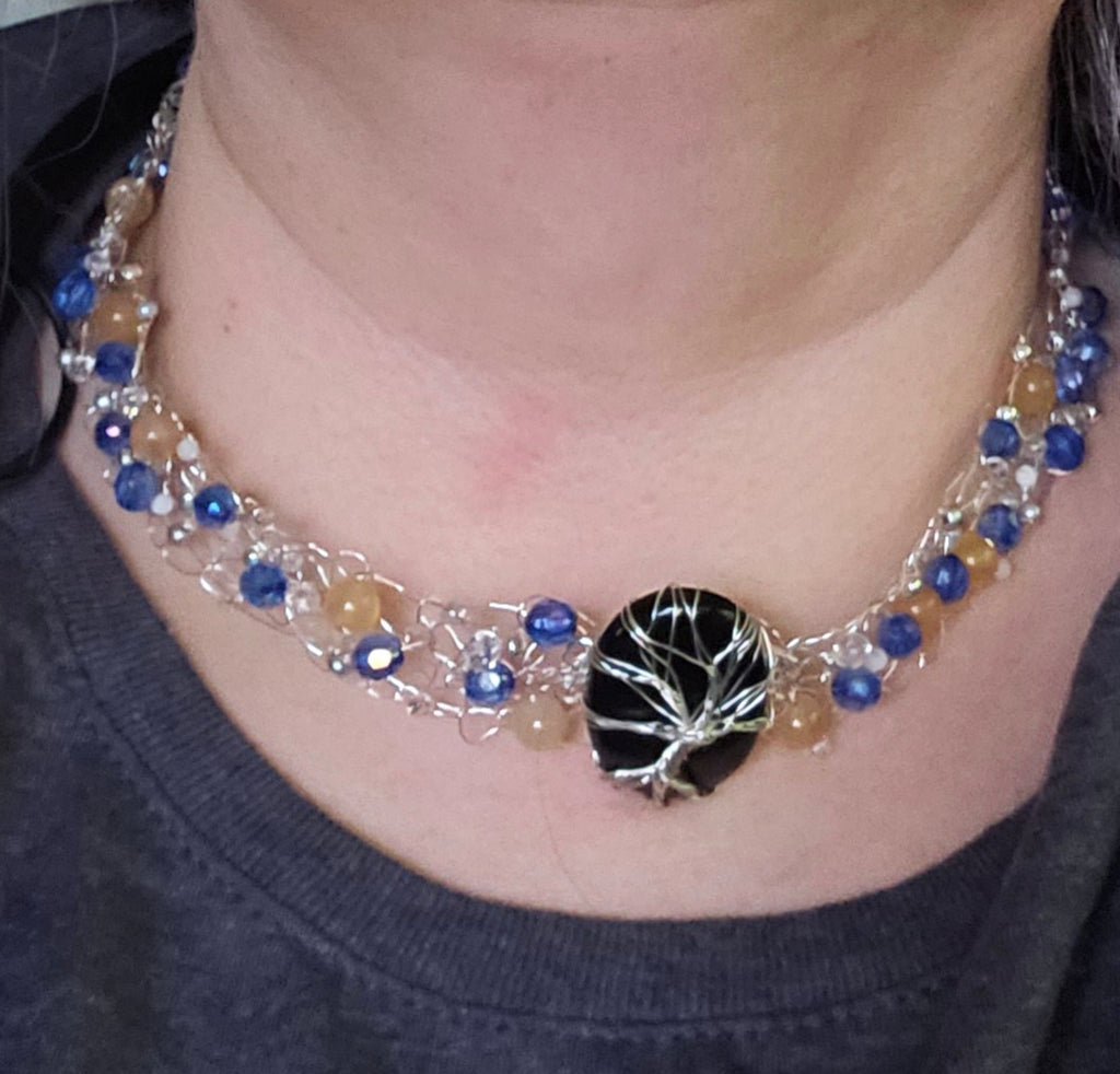 Tree of Life on silver Obsidian