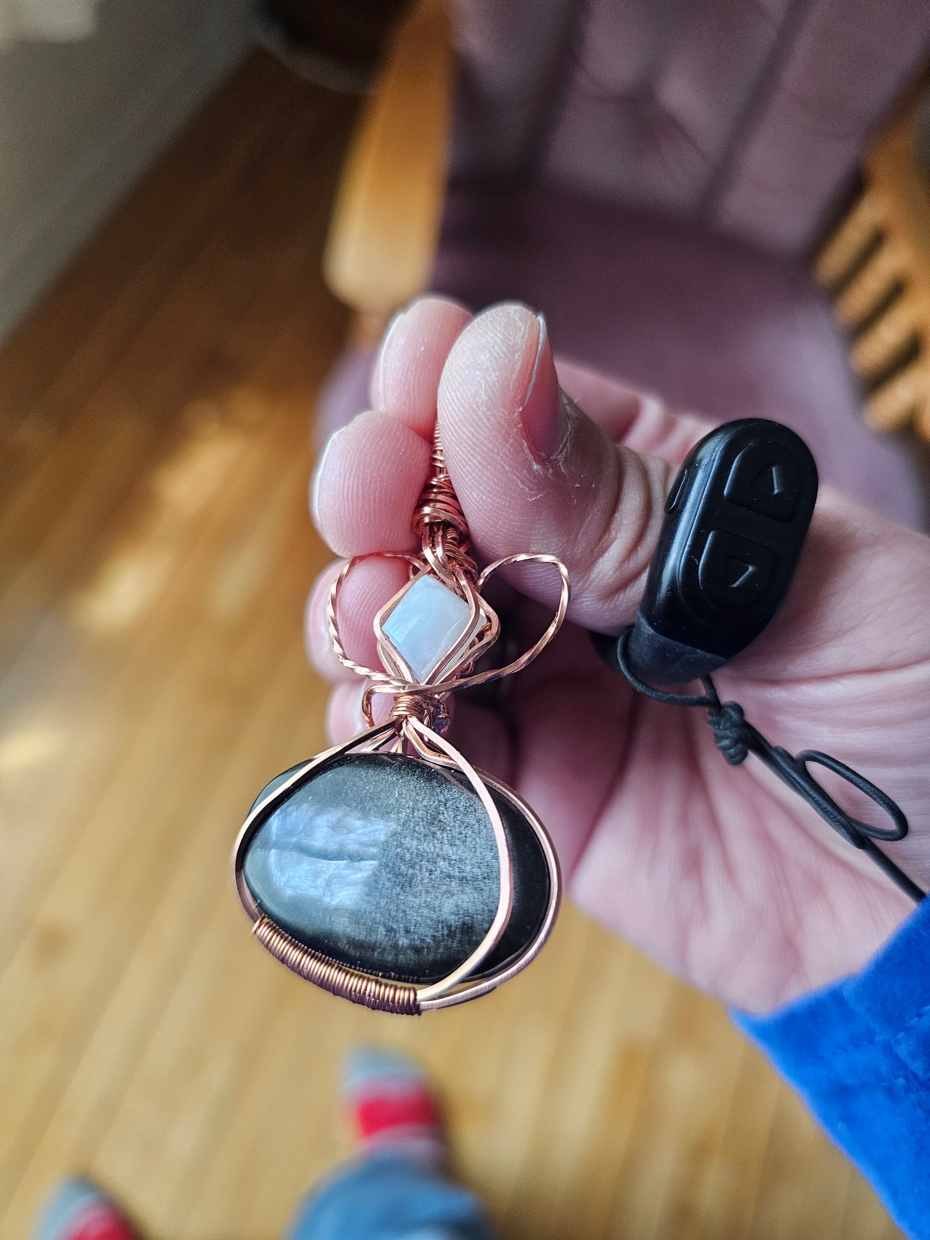 Silver Obsidian and Moonstone Pendant